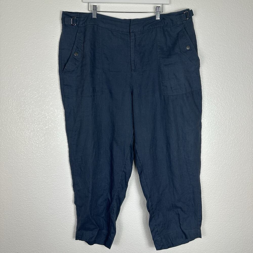 Athleta Voyager Linen Pants Women 20 Plus Granite Blue Relaxed Comfort Crop - Picture 3 of 13